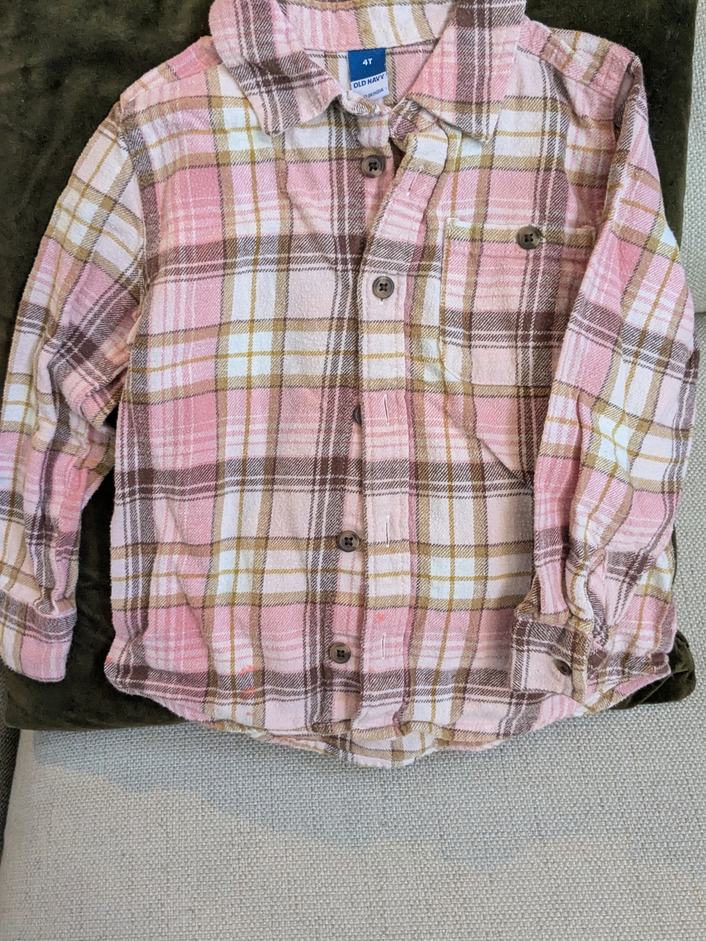 Old Navy Pink & Brown Plaid Button-Down Kids Shirt